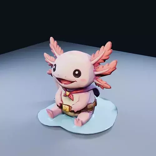 Pink Axolotl Low Poly PBR Game Asset