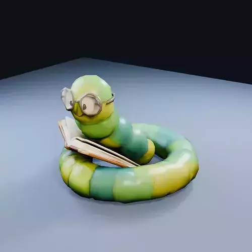 Friendly Book Worm Low Poly PBR Game Asset