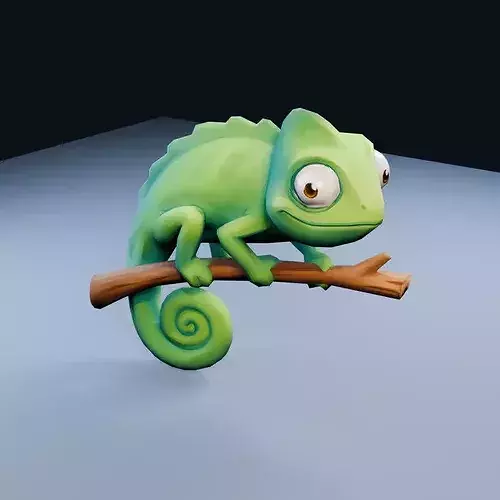 Cute Chameleon Low Poly PBR Game Asset