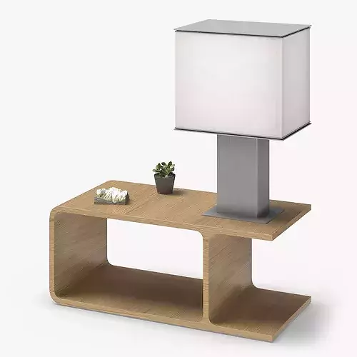 Modern Fabric Shade Lamp on Wood Bedside 3D model 3