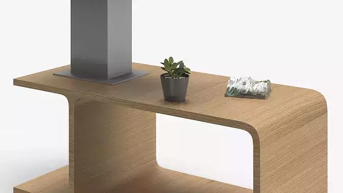 Modern Fabric Shade Lamp on Wood Bedside 3D model 4