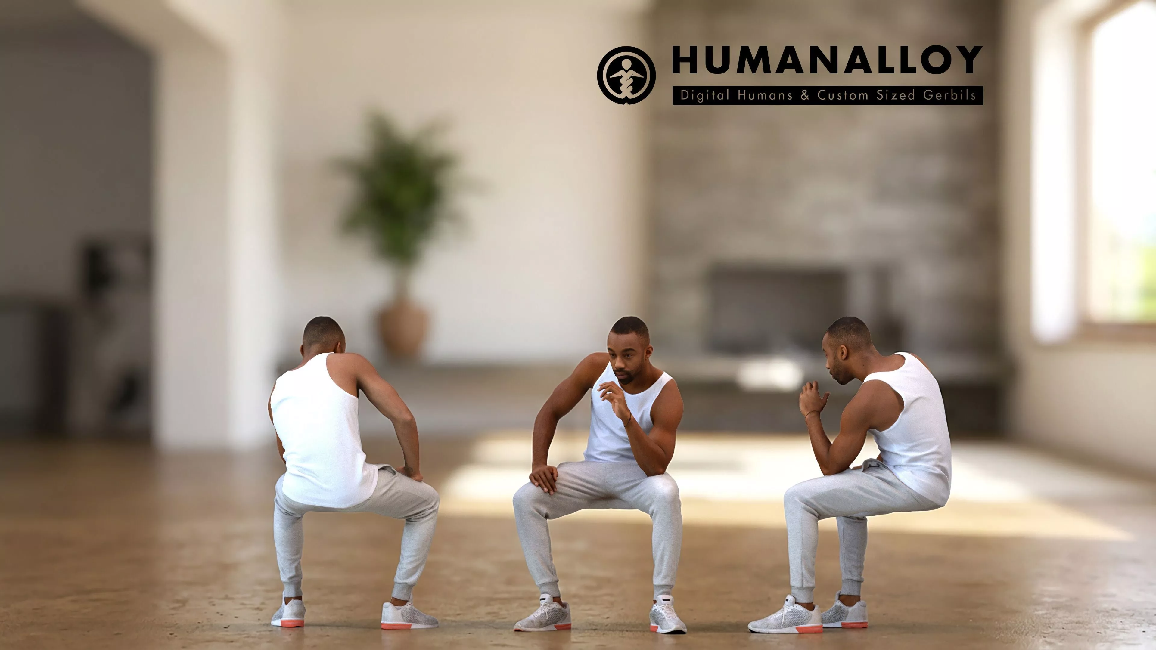 Adult Black male relaxing at home in casual summer clothing 3D model
