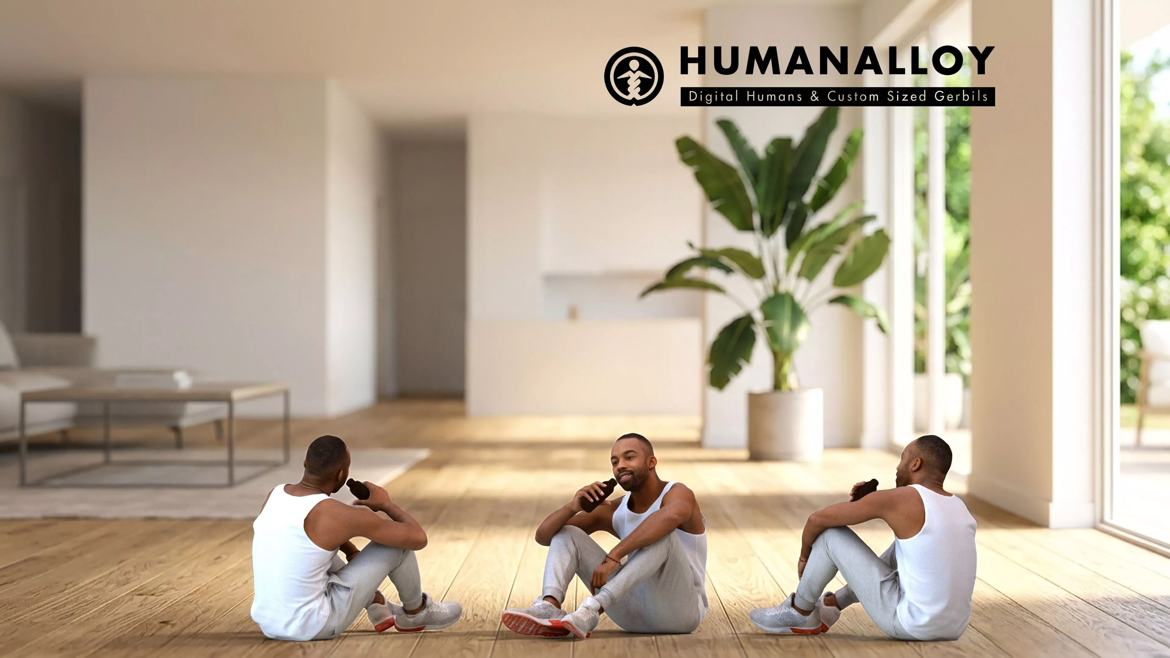 Adult Black male sitting relaxed at home in casual summer attire 3D model