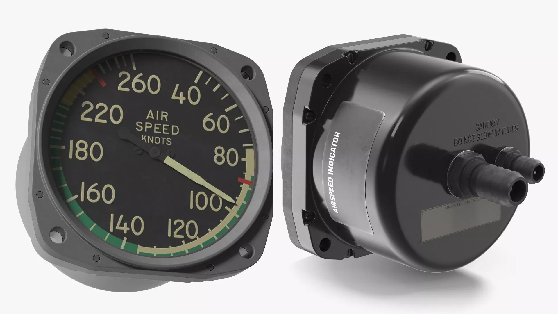 General Aviation Airspeed Unit with Calibrated Arcs Gray Rigged 3D model