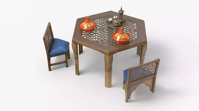 Arabian Dining Set with Tagines and Coffee Set 3D model 2