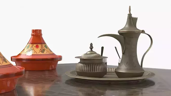 Arabian Dining Set with Tagines and Coffee Set 3D model 7