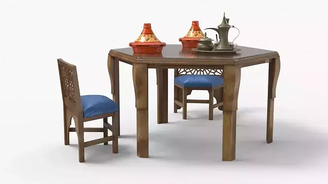 Arabian Dining Set with Tagines and Coffee Set 3D model 4