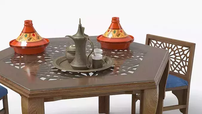 Arabian Dining Set with Tagines and Coffee Set 3D model 6