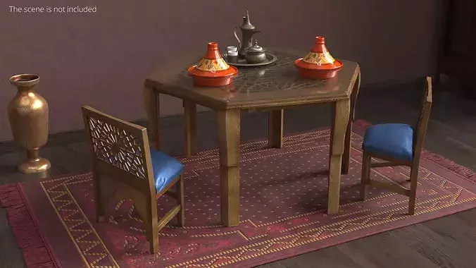 Arabian Dining Set with Tagines and Coffee Set 3D model 3
