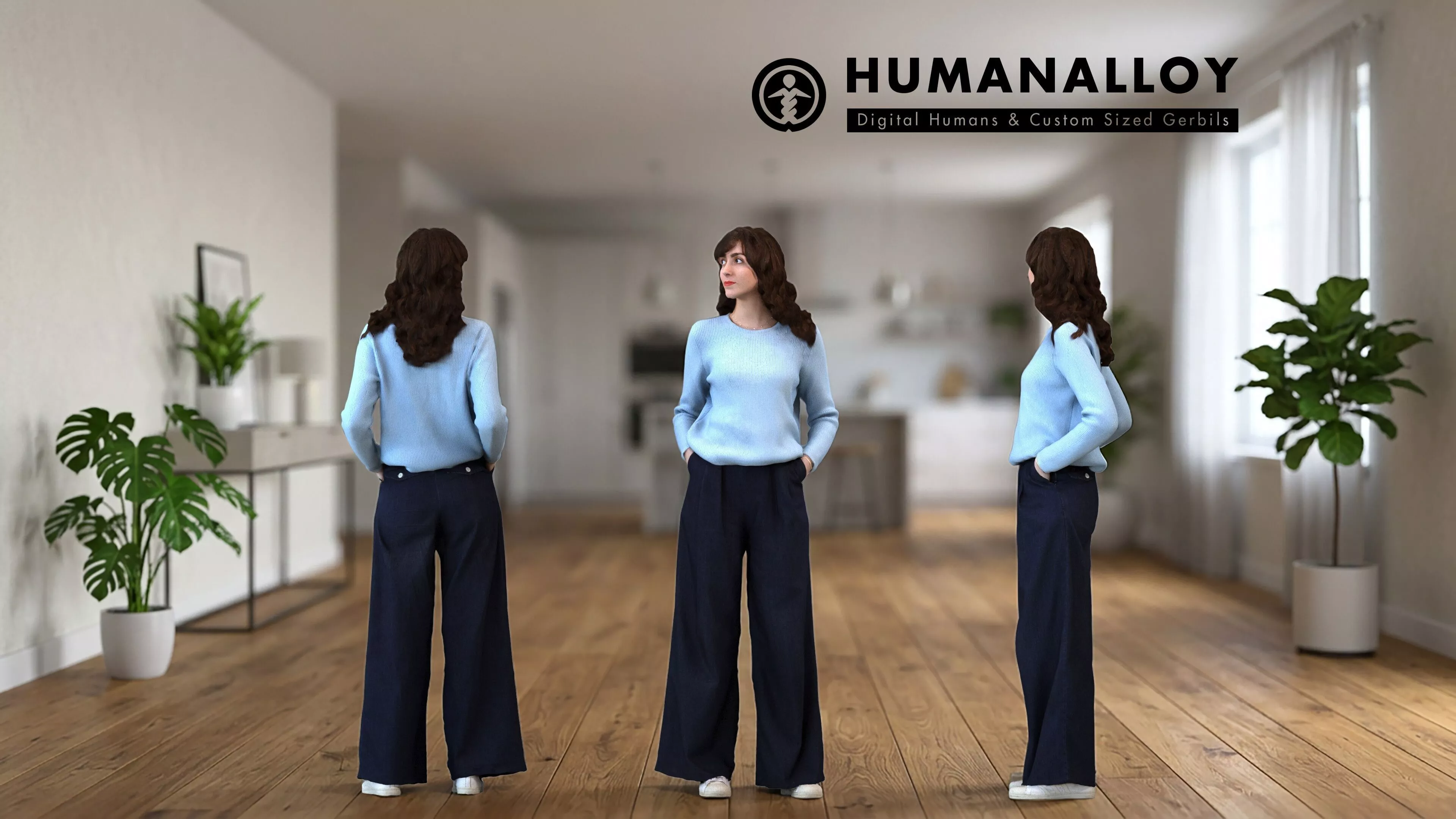 Adult Caucasian woman relaxing at home in casual transitional 3D model