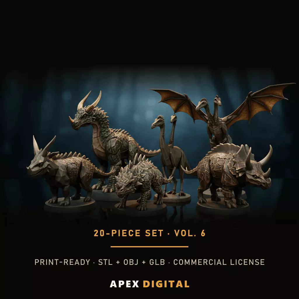 20-Piece Bronze Dinosaurs Collection Vol 6 - 3D Print STL 3D print model