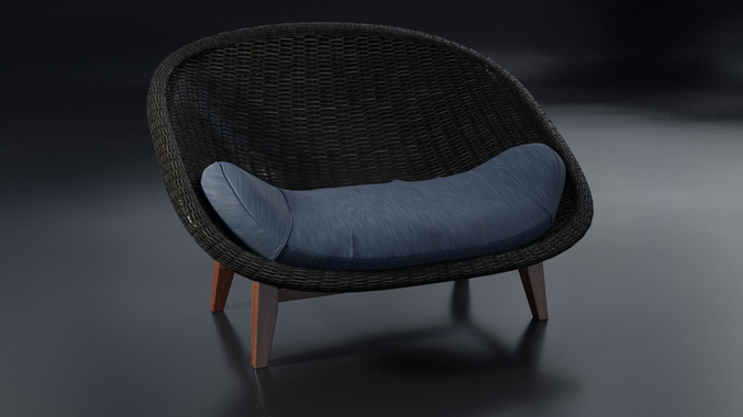 Armchair rattan lounge chair with cushion Free 3D model