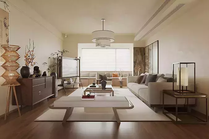 Chinese style living French retro style living 3D model 5