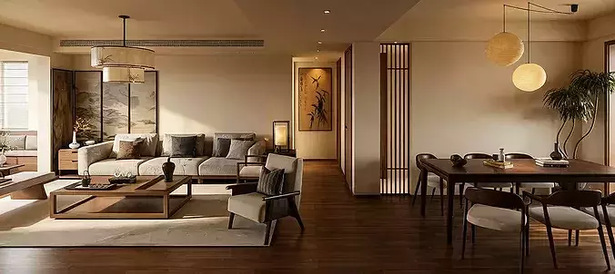 Chinese style living French retro style living 3D model
