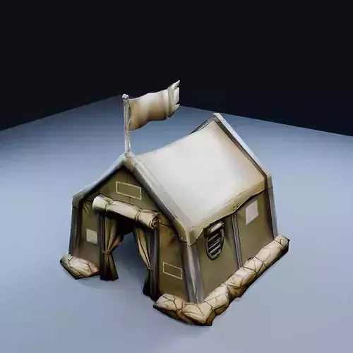 Field Command Tent Forward Base Low Poly PBR Game Asset