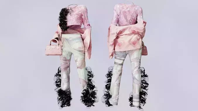 Women Luxury Fashion Outfit with Faux Fur and Designer Handbag