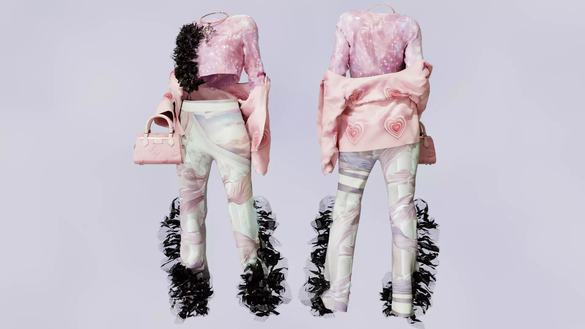 Women Luxury Fashion Outfit with Faux Fur and Designer Handbag 3D model