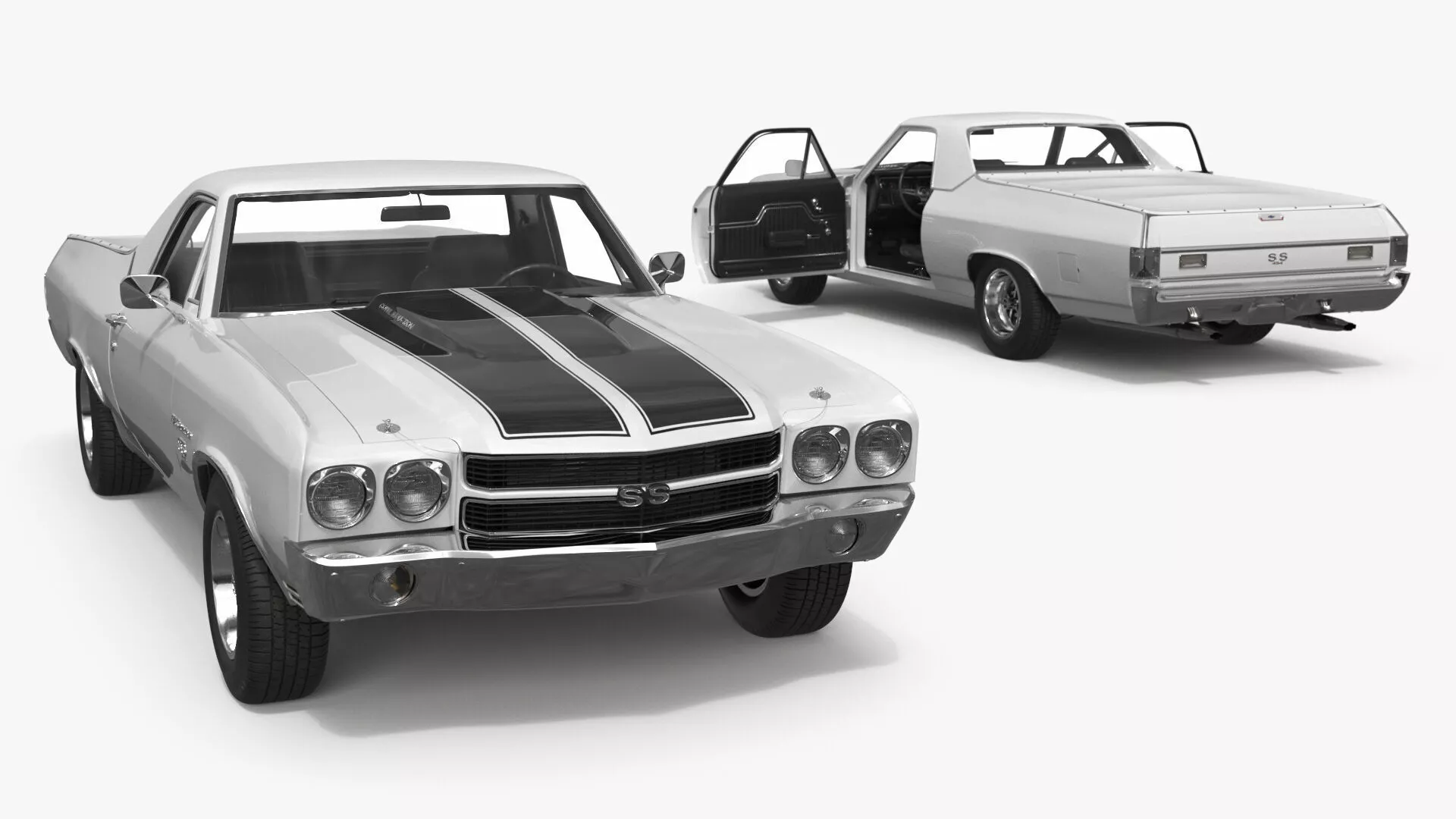 White Chevrolet El Camino SS 1970 Rigged 3D model
