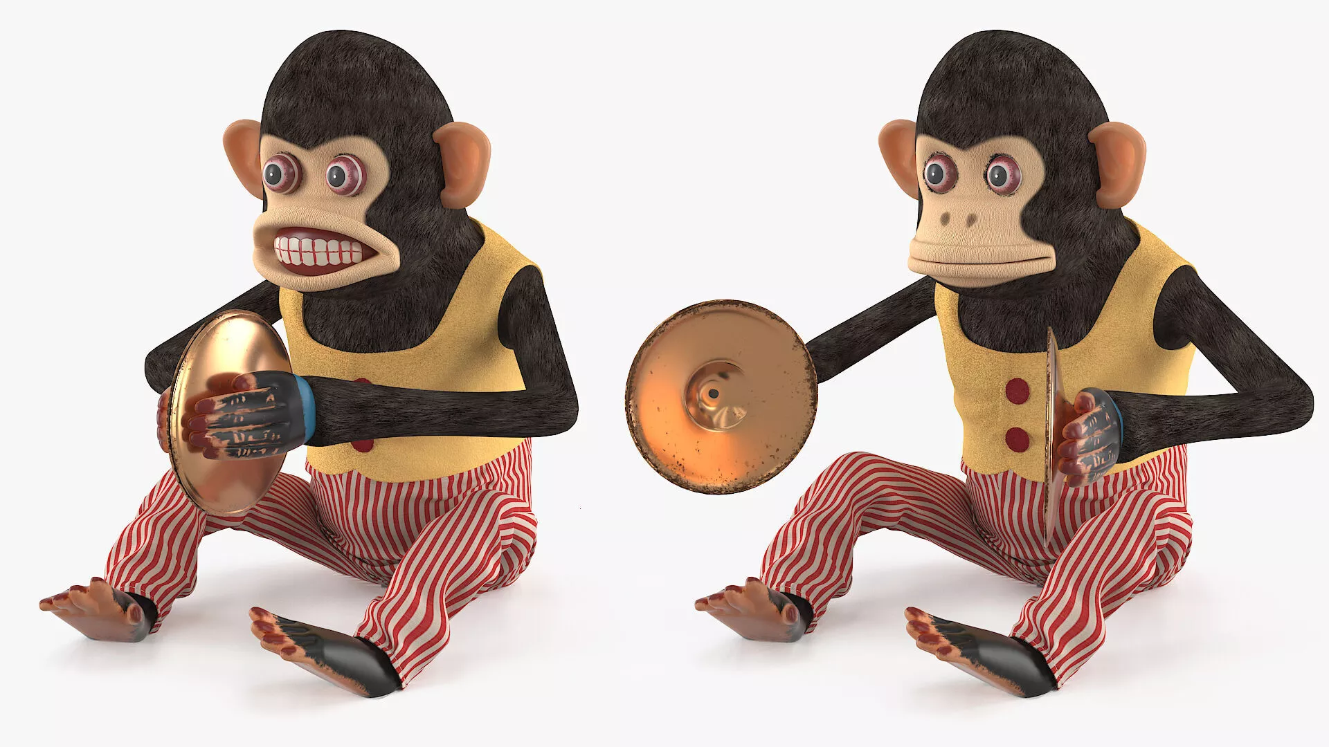 Retro Toy Monkey with Red Striped Pants Rigged 3D model