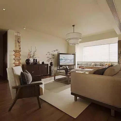 Chinese style living French retro style living and Dining room 3D model 7