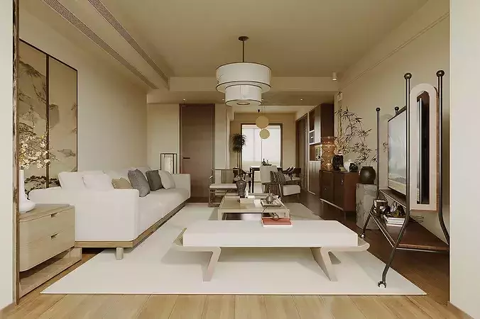 Chinese style living French retro style living and Dining room 3D model 4