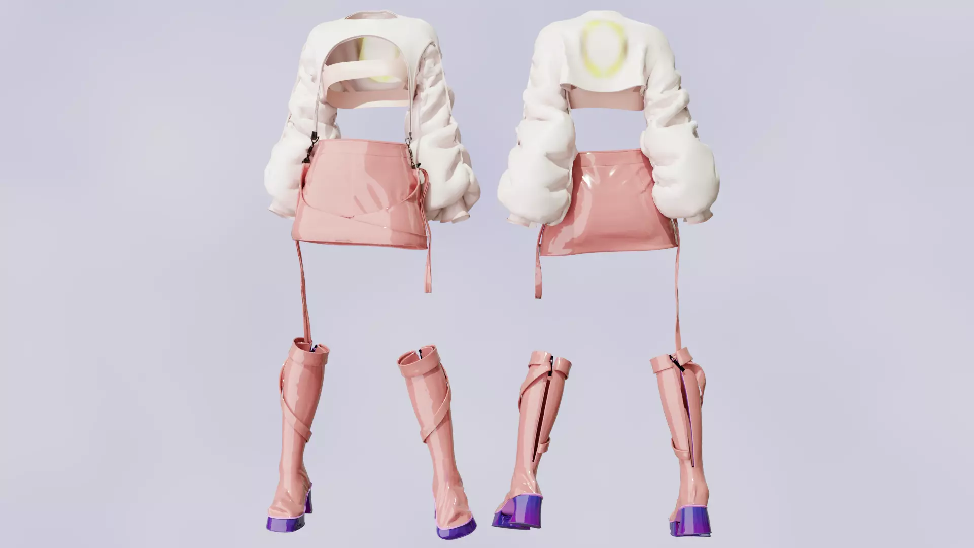 Women with Puffy Sleeves and Vinyl Skirt 3D model