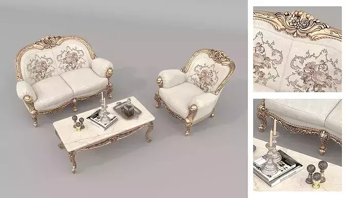 Royal Classic Living Room Set 10 3D model 2