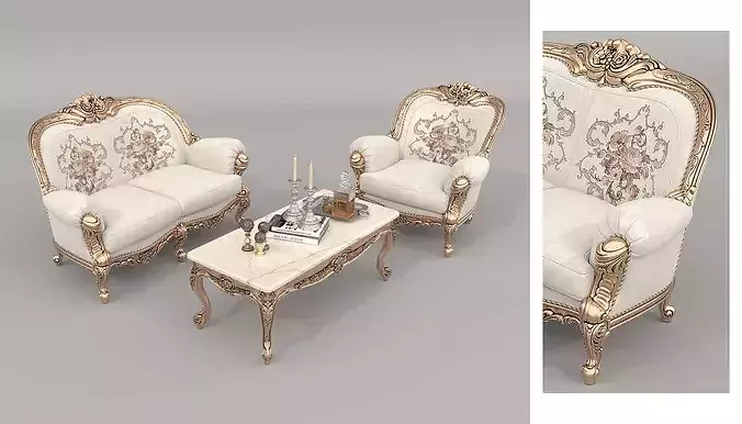 Royal Classic Living Room Set 10 3D model 3