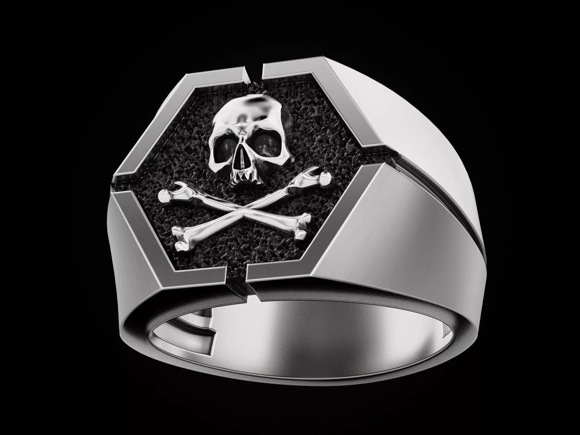 Hexagon Jolly Roger Skull Ring 3D print model
