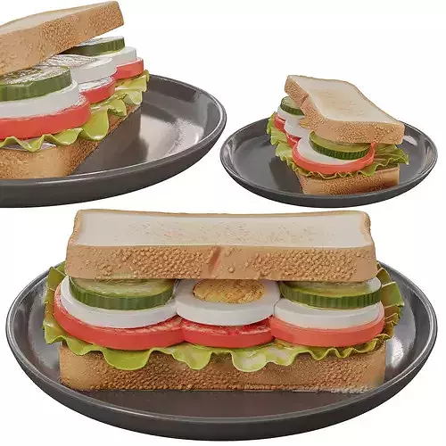 Egg Tomato cucumber Sandwich Low-poly 3D model 2