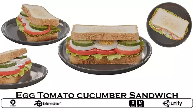 Egg Tomato cucumber Sandwich Low-poly 3D model