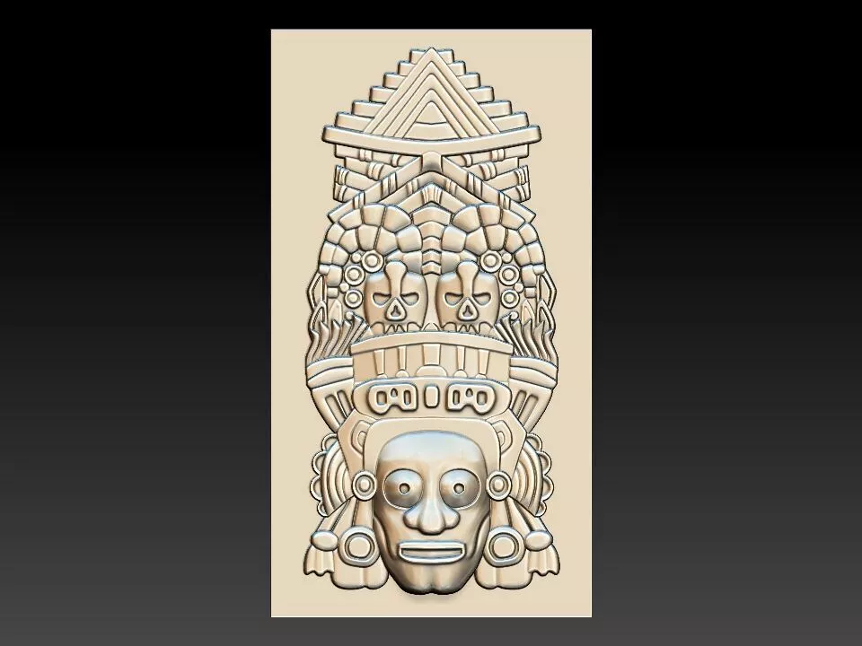 Maya Deity Panel v03 Aztec Temple Skulls 3D Relief Model 3D print model