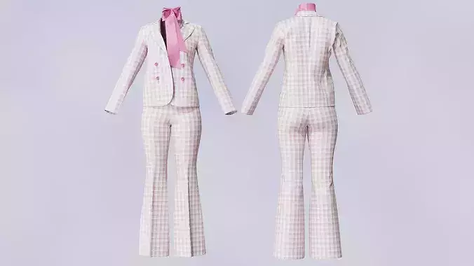 Women Elegant Plaid Business Suit Outfit
