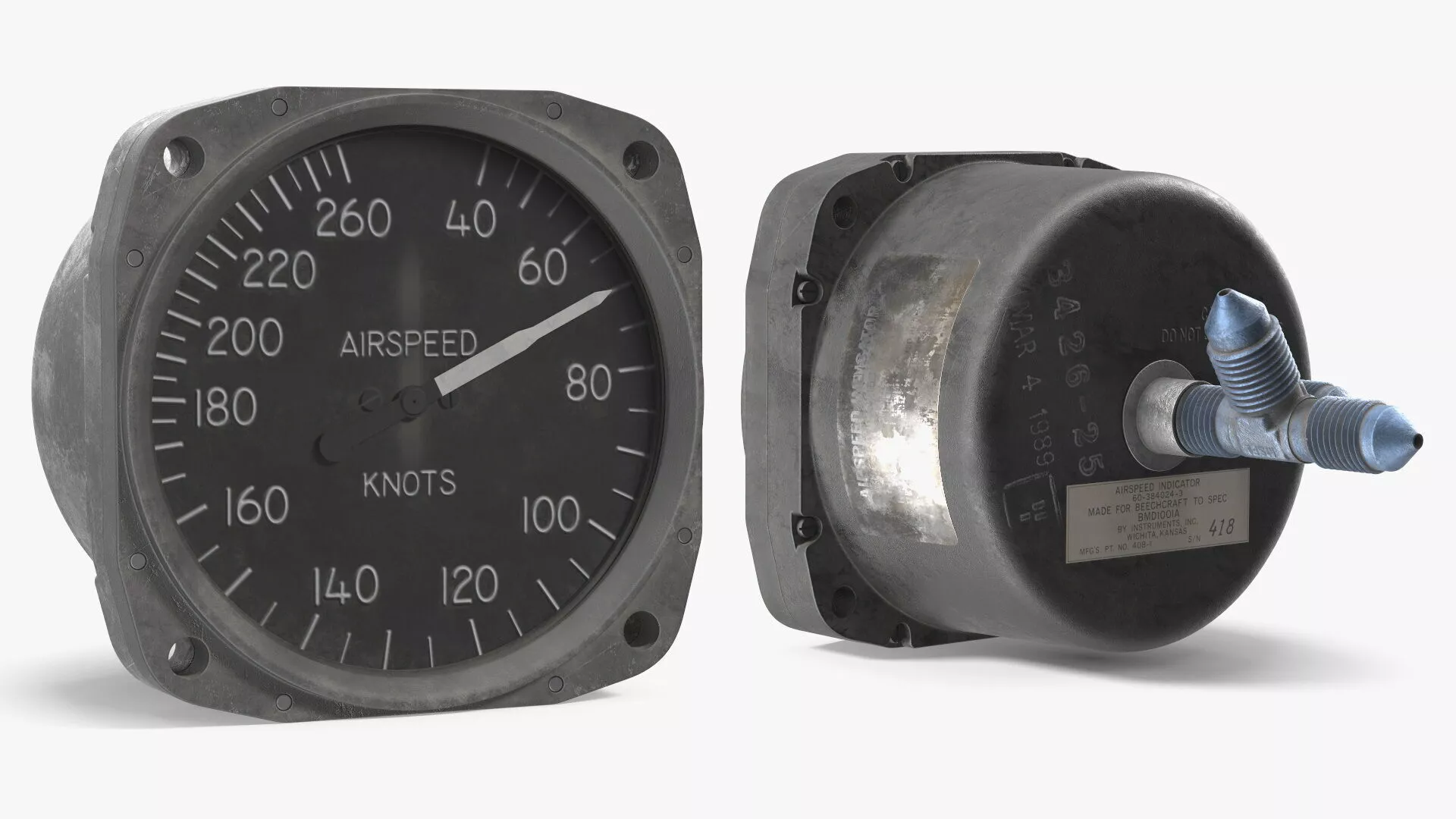 Beechcraft Speed Indicator 8030-K1153 with Pitot Ports Rigged 3D model