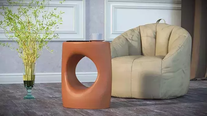 Sculptural Atoll Side Table with Cutout Brown 3D model 3