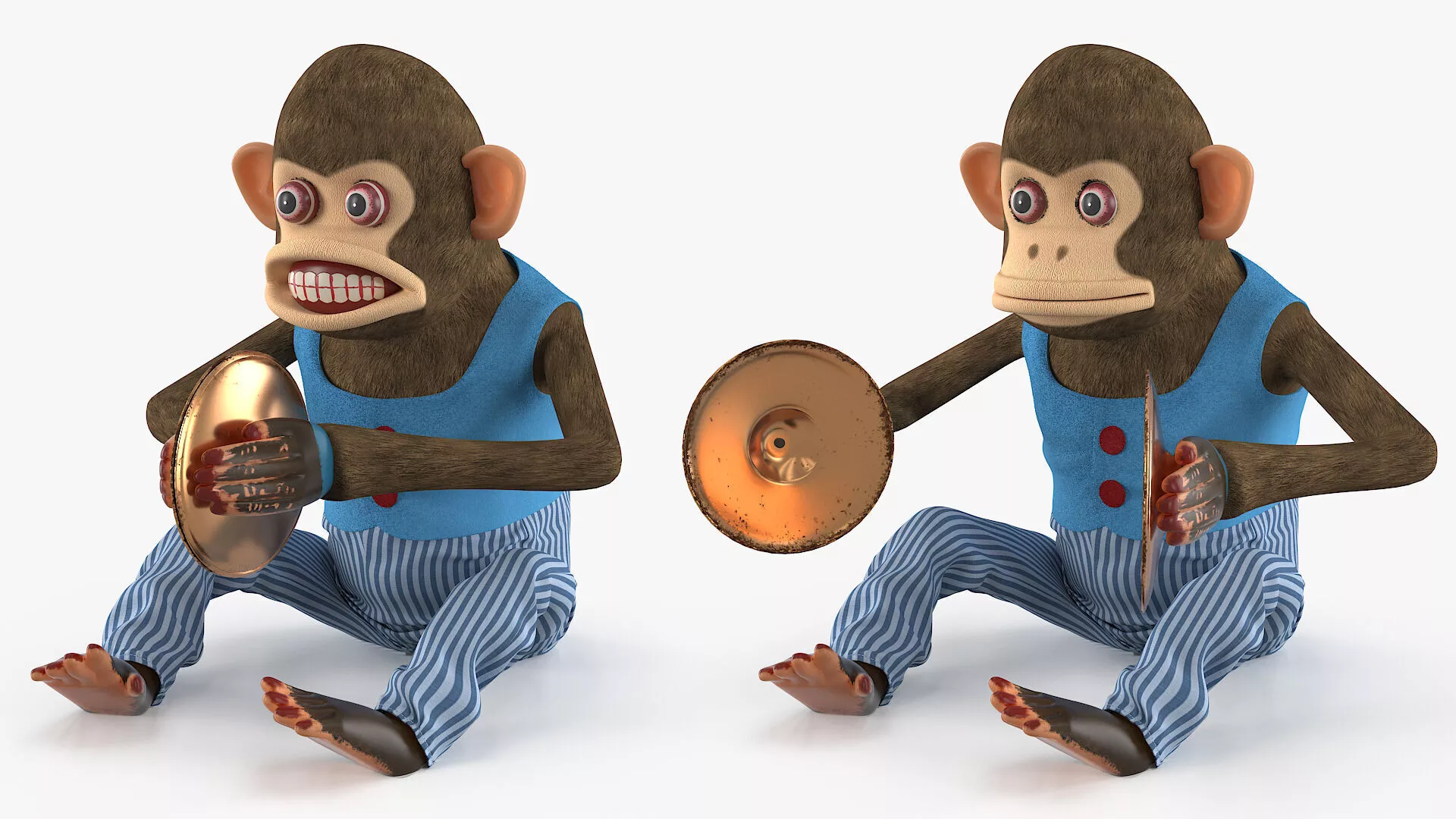 Vintage Percussion Monkey Doll in Blue Outfit Rigged 3D model