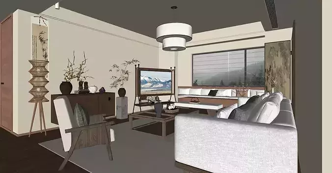 Wabi-sabi Japanese Living Room Modern Japanese Living Room 3D model 7