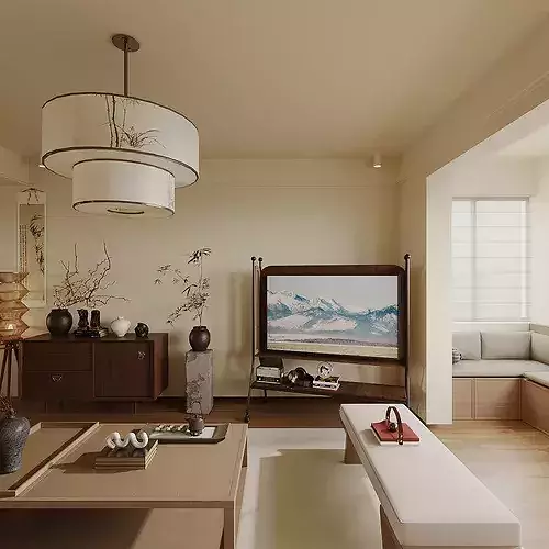 Wabi-sabi Japanese Living Room Modern Japanese Living Room 3D model 4