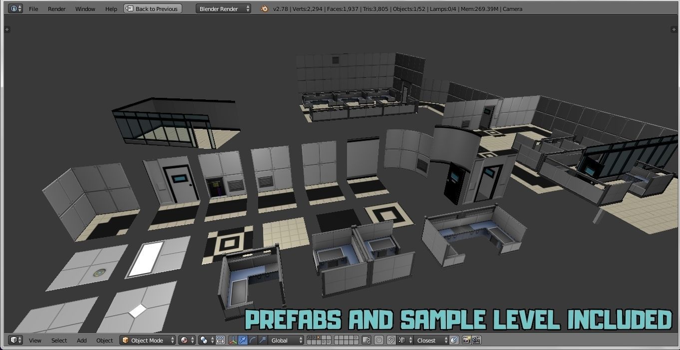 Low Poly Office Level Modular Kit Assets Value Pack Low-poly 3D model_14