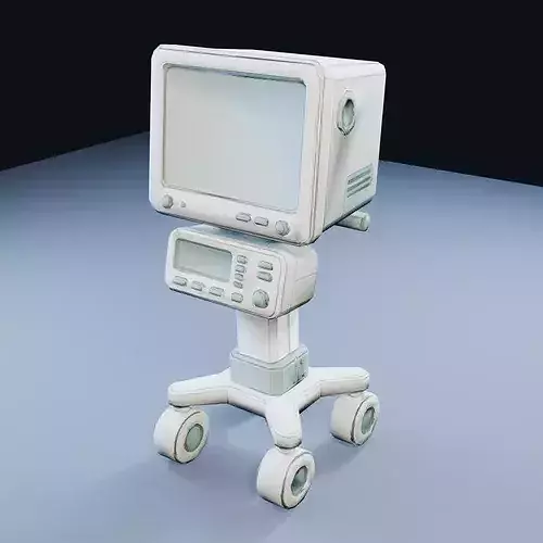 Rolling Medical Monitor Low Poly PBR Game Asset