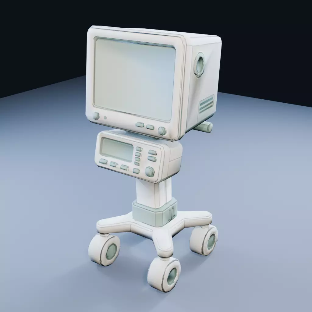 Rolling Medical Monitor Low Poly PBR Game Asset Low-poly 3D model