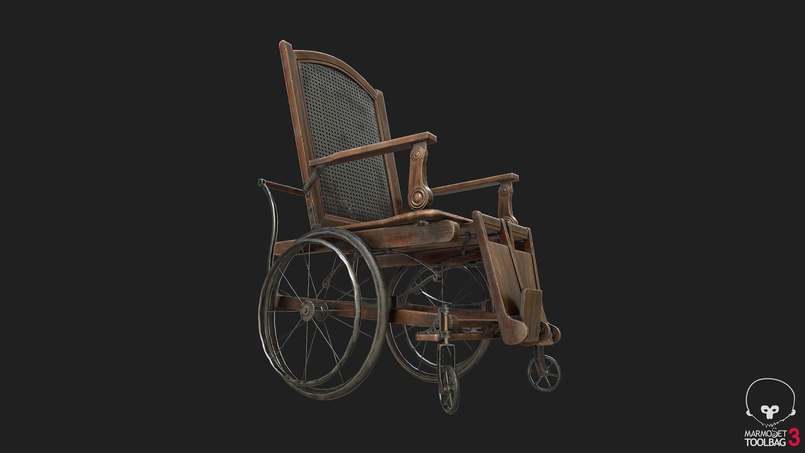 WheelChair wooden Low-poly 3D model_4