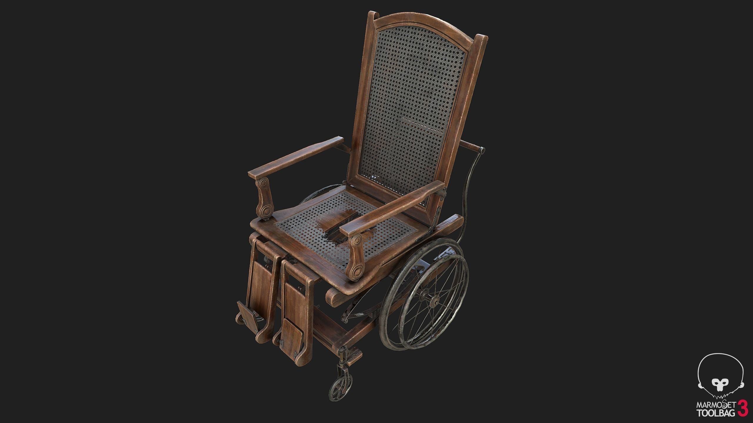 WheelChair wooden Low-poly 3D model_3