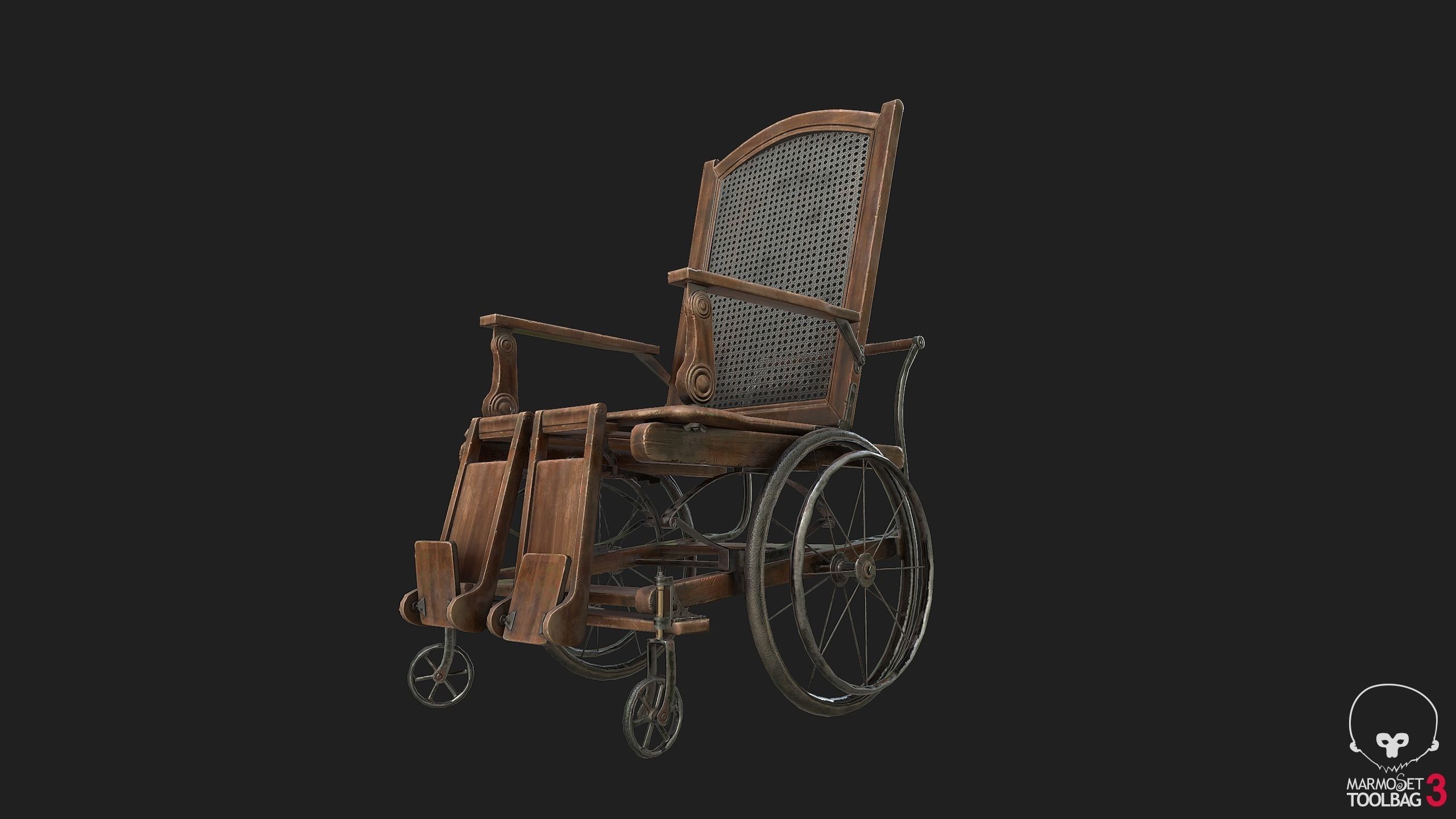 WheelChair wooden Low-poly 3D model_1