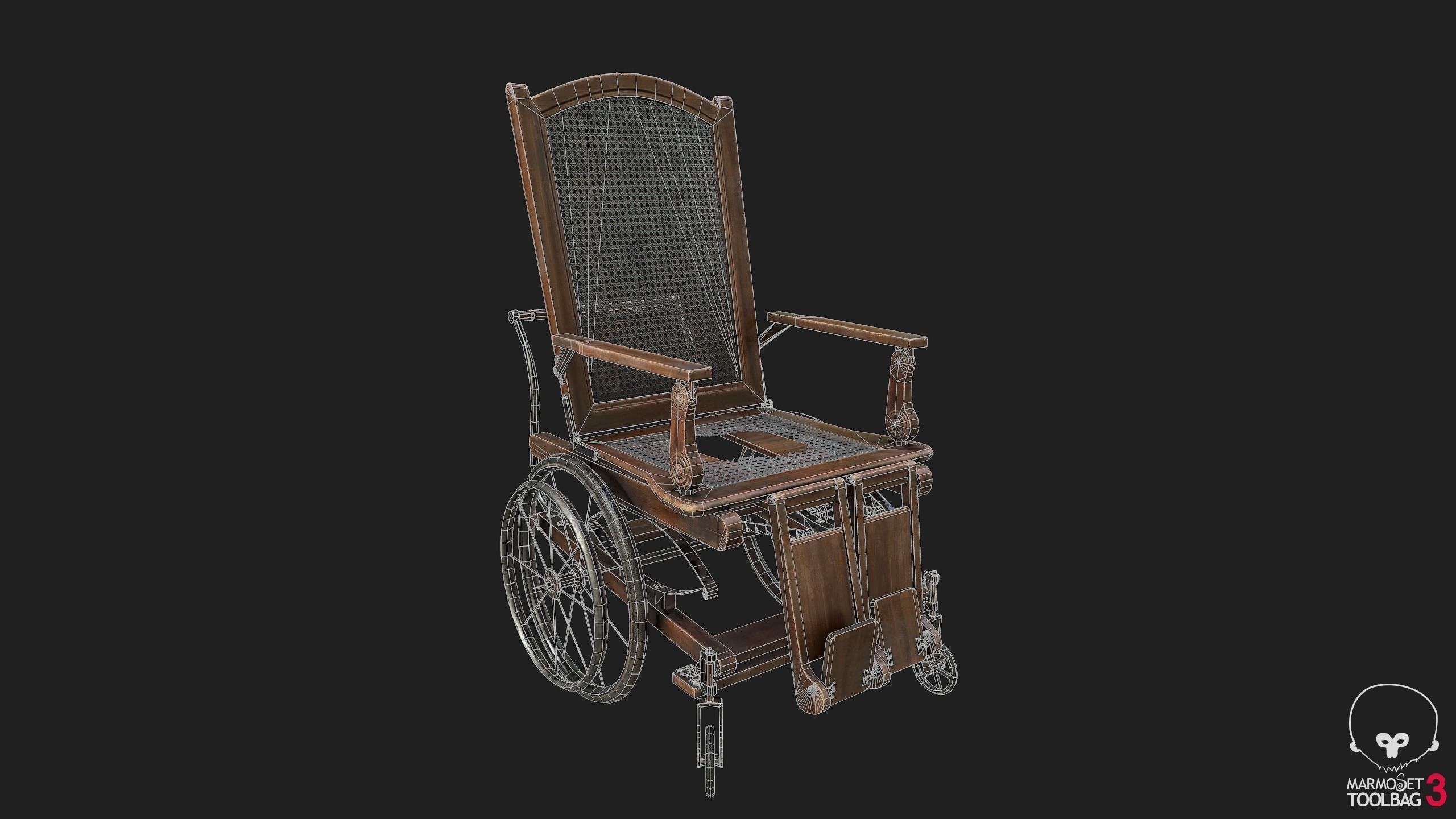 WheelChair wooden Low-poly 3D model_2