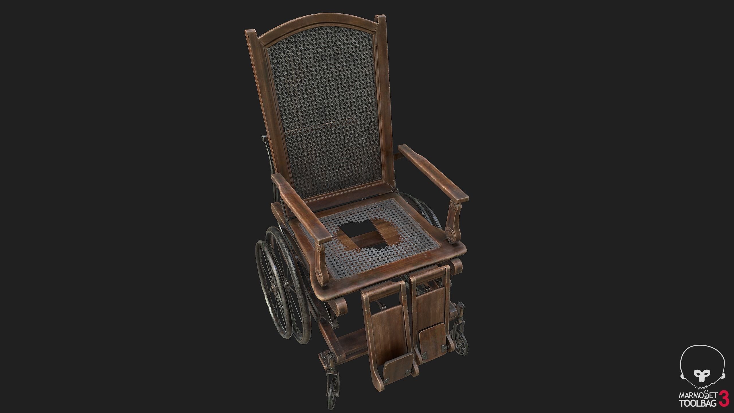 WheelChair wooden Low-poly 3D model_5
