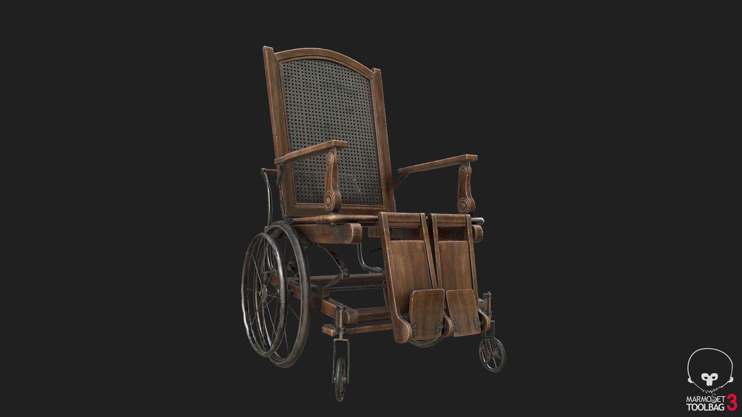 WheelChair wooden Low-poly 3D model_6