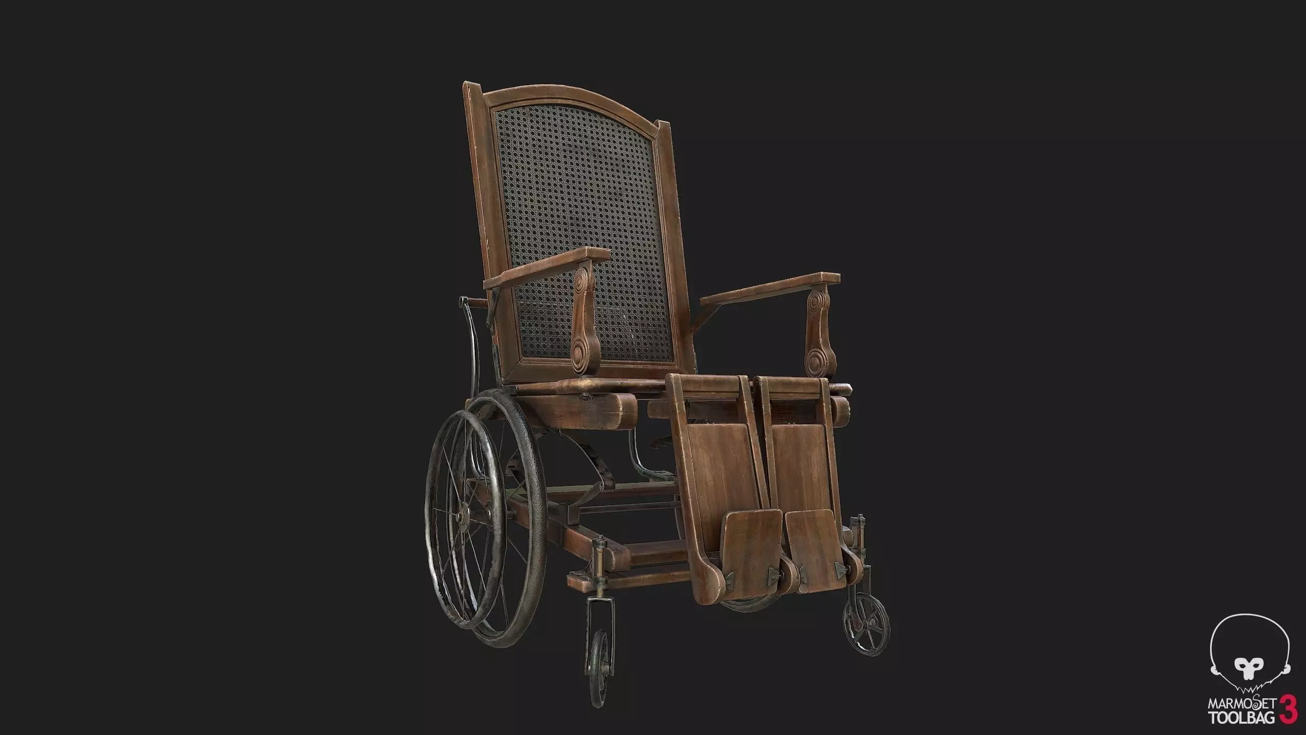 WheelChair wooden Low-poly 3D model_0