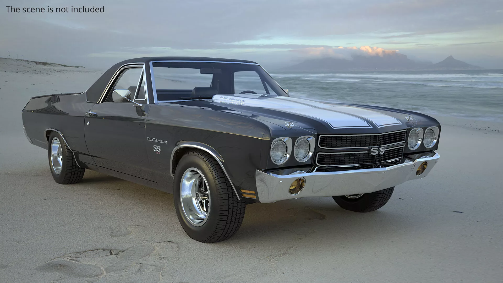 1970 Chevrolet El Camino SS Black Rigged 3D model
