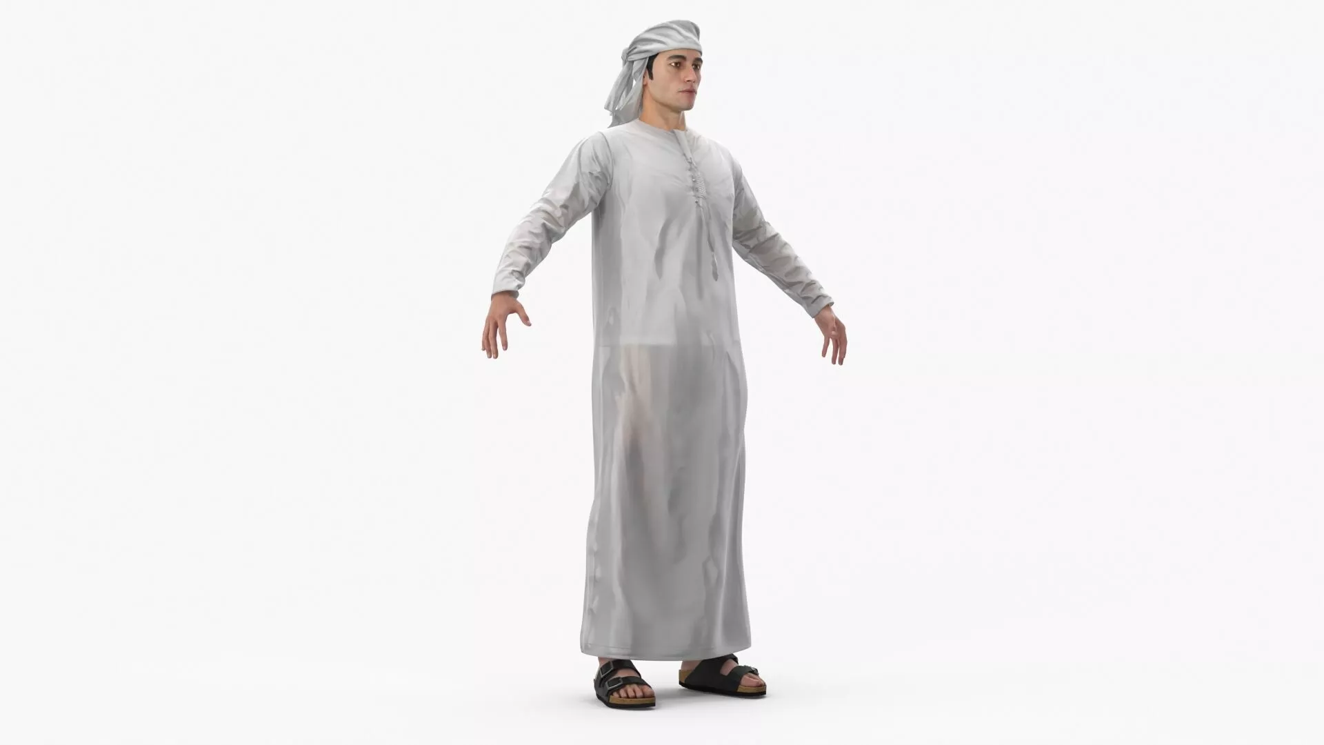 Man Wearing Omani Thobe with Keffiyeh White Fur for Cinema 4D 3D model